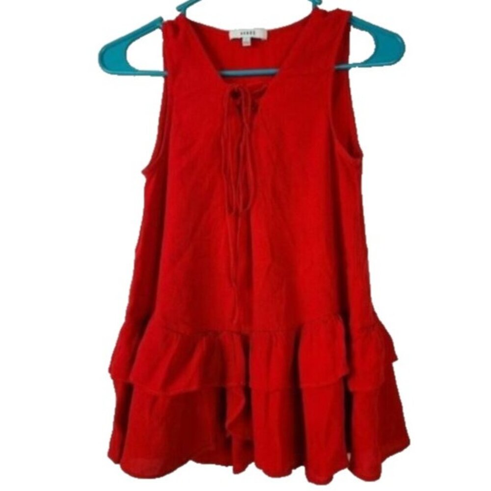 Ro & De Womens Sleeveless Lace up  Top Small Red V Neck Ruffle‎ BOHO Coquette
